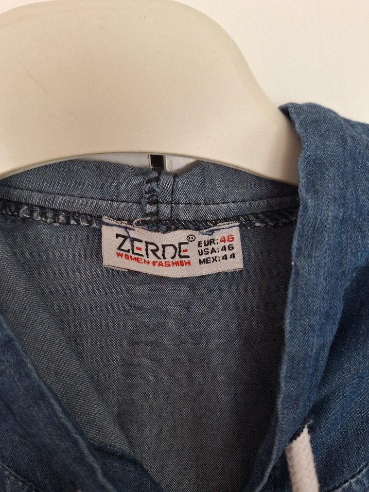 Kadın Uzun Denim Ceket Kapüşonlu Düğmeli - Görsel 2