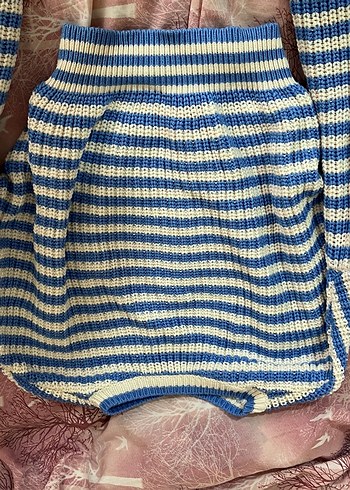 Mavi Beyaz Çizgili Kadın Bohem Kazak - Görsel 2