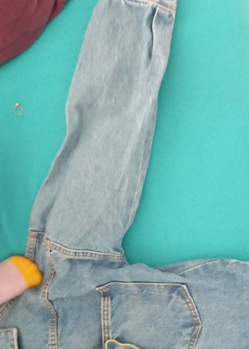 m Beden Düğmeli Mavi Kadın Denim Yelek