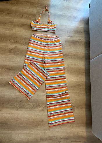 36 Beden Desenli Bol Paça Kadın Pantolon bustiyer takım koton