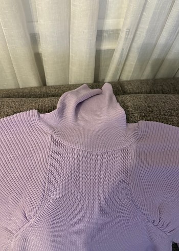 Lila Boğazlı karpuz kollu Triko Kazak - Görsel 2