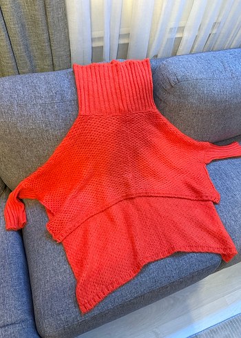 Turuncu Balıkçı Yaka Örgü Kadın Kazak - Görsel 4