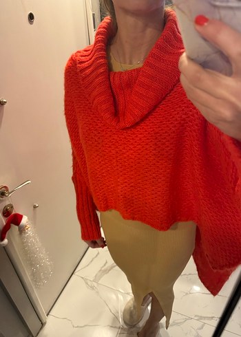 Turuncu Balıkçı Yaka Örgü Kadın Kazak - Görsel 5