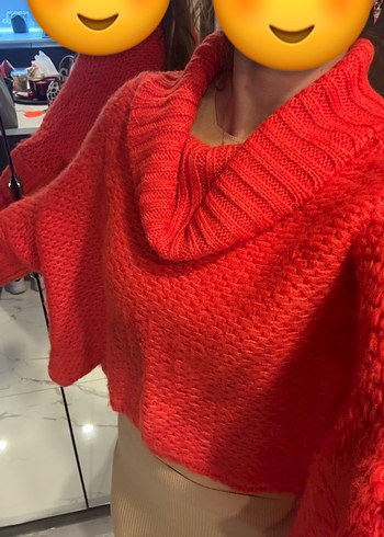 Turuncu Balıkçı Yaka Örgü Kadın Kazak - Görsel 2