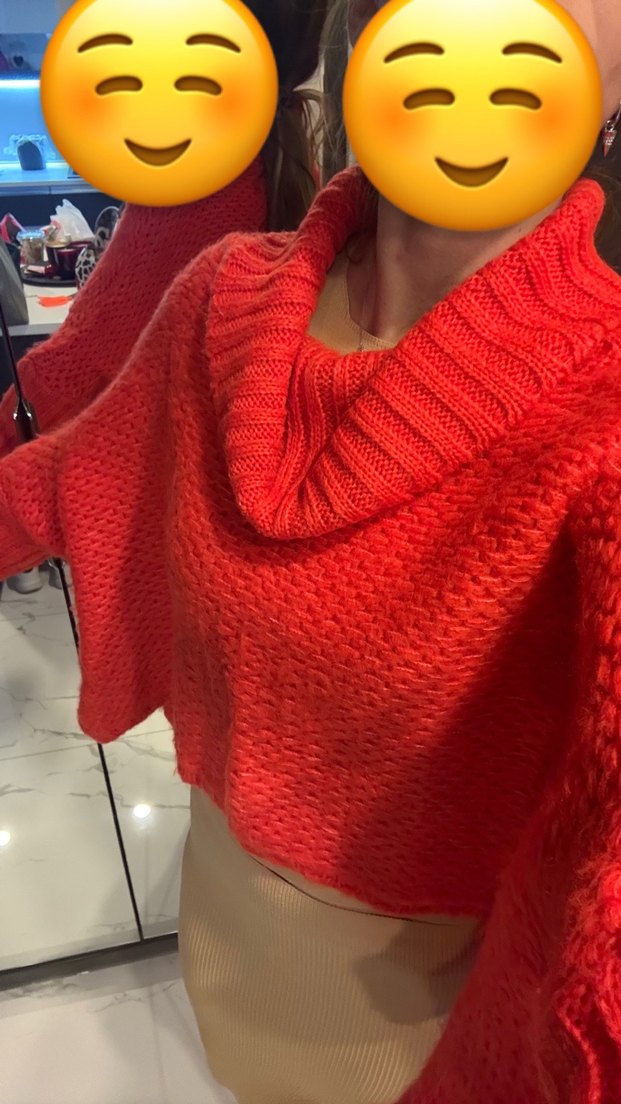 Turuncu Balıkçı Yaka Örgü Kadın Kazak - Görsel 2