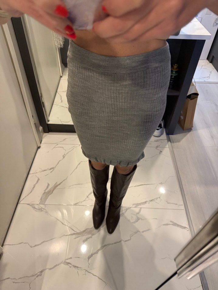 Gri triko etek - Görsel 4