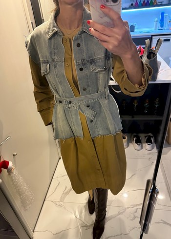 Kadın twist Kot Yelekli Trençkot - Görsel 7