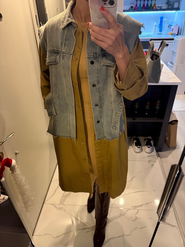 Kadın twist Kot Yelekli Trençkot - Görsel 4