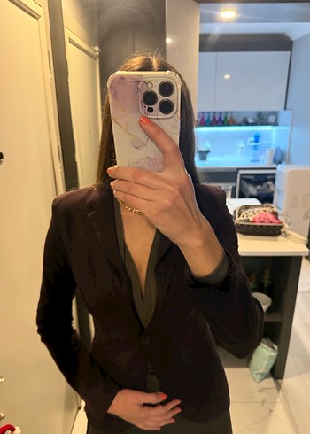 Kahverengi Kadın Düğmeli Blazer Ceket - Görsel 3