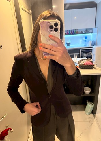 Kahverengi Kadın Düğmeli Blazer Ceket - Görsel 2