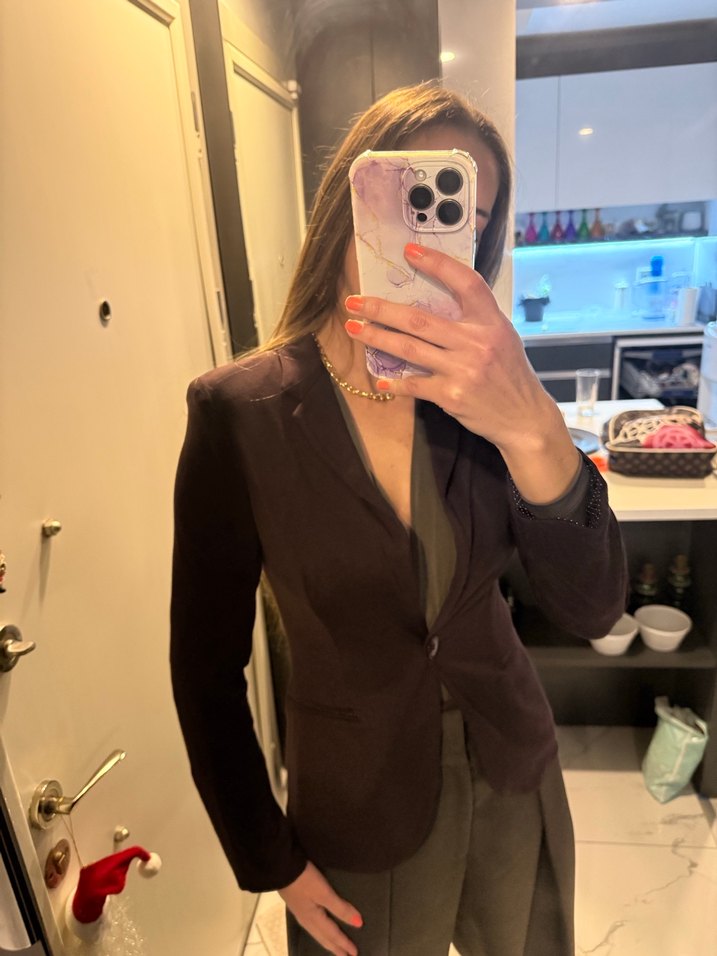 Kahverengi Kadın Düğmeli Blazer Ceket - Görsel 5