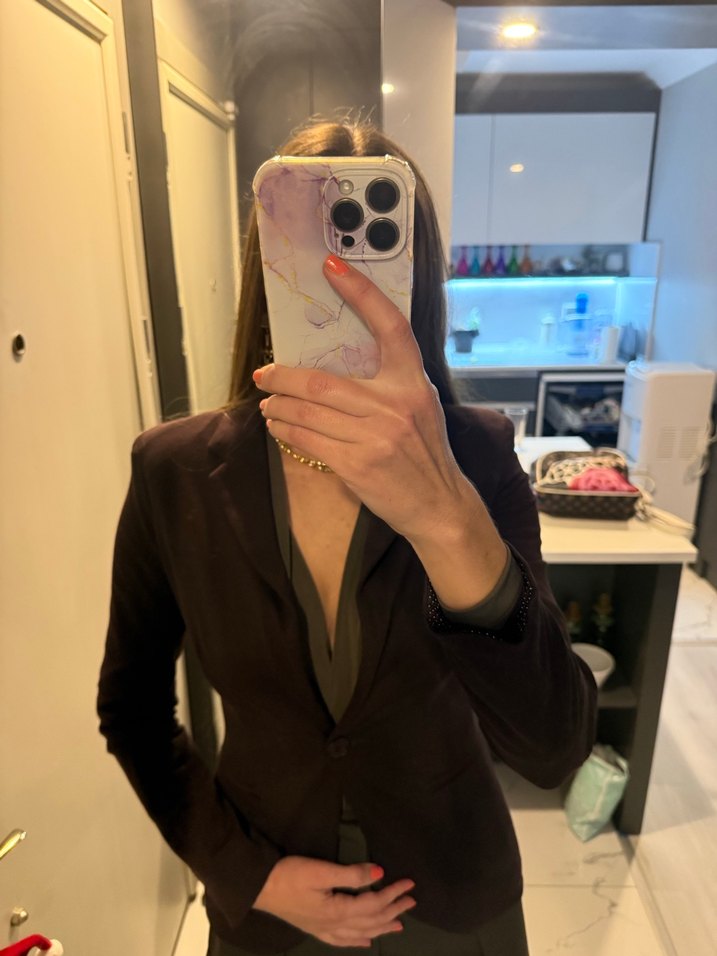 Kahverengi Kadın Düğmeli Blazer Ceket - Görsel 3