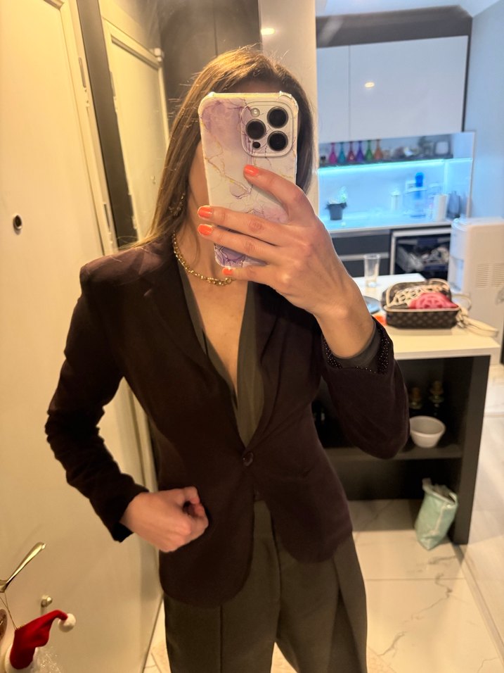 Kahverengi Kadın Düğmeli Blazer Ceket - Görsel 2