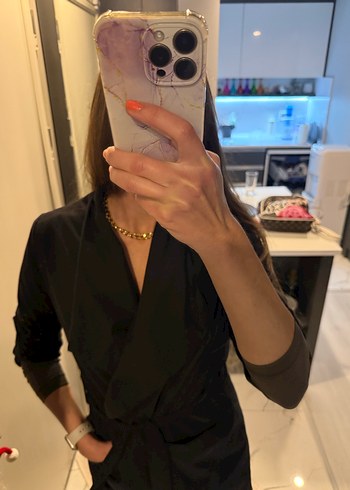 Siyah Kadın Kemerli trenckot  - Görsel 2