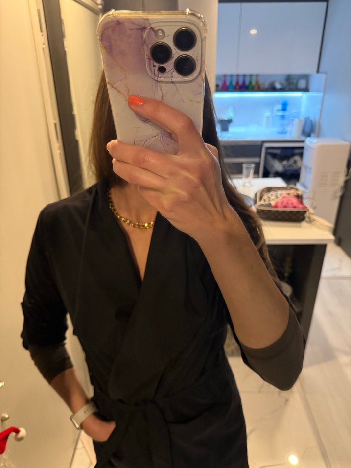 Siyah Kadın Kemerli trenckot  - Görsel 2