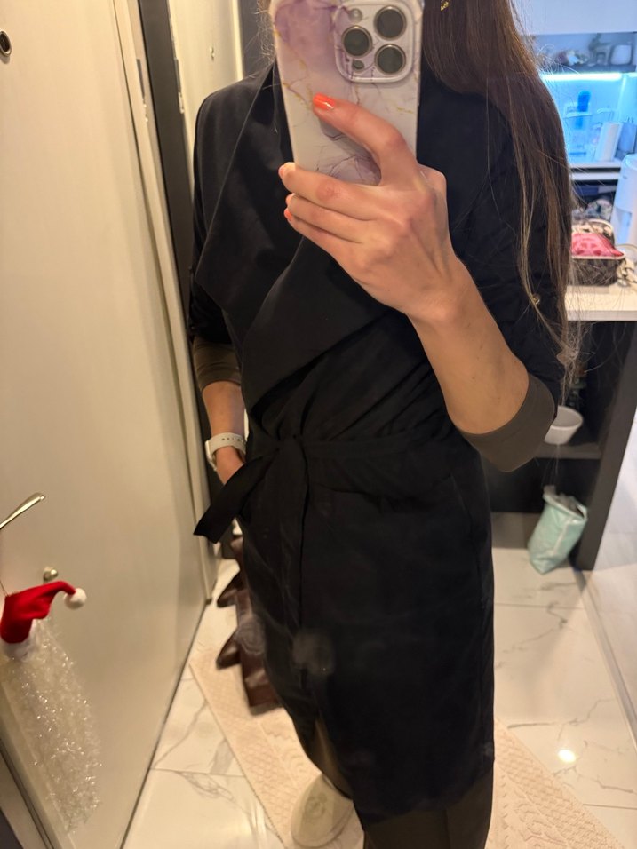 Siyah Kadın Kemerli trenckot  - Görsel 3