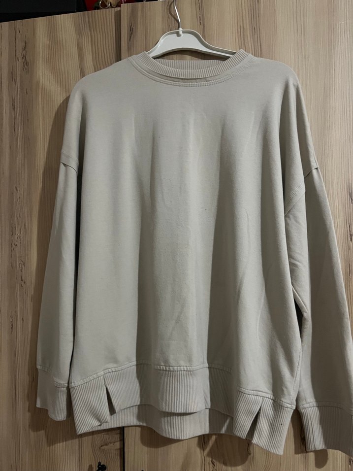 Bej Kadın Uzun Kollu Salaş Sweatshirt - Görsel 2