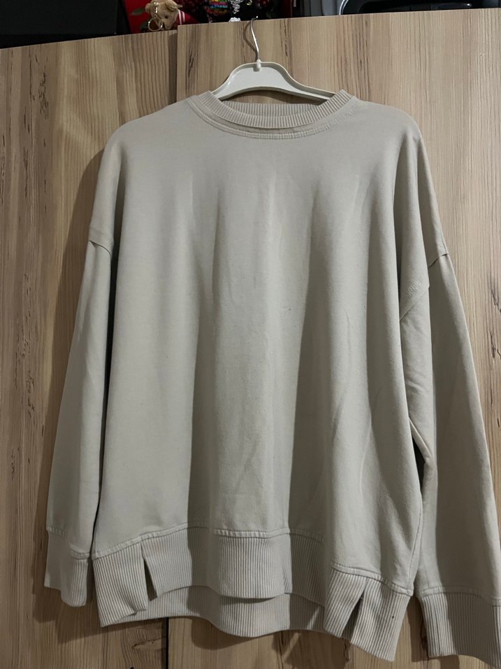 Bej Kadın Uzun Kollu Salaş Sweatshirt - Görsel 3