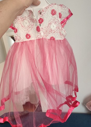 Kız Çocuk Pembe Nakışlı Dantel Elbise - Görsel 2