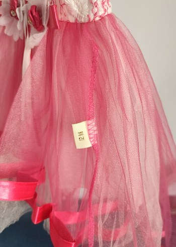 Kız Çocuk Pembe Nakışlı Dantel Elbise - Görsel 3