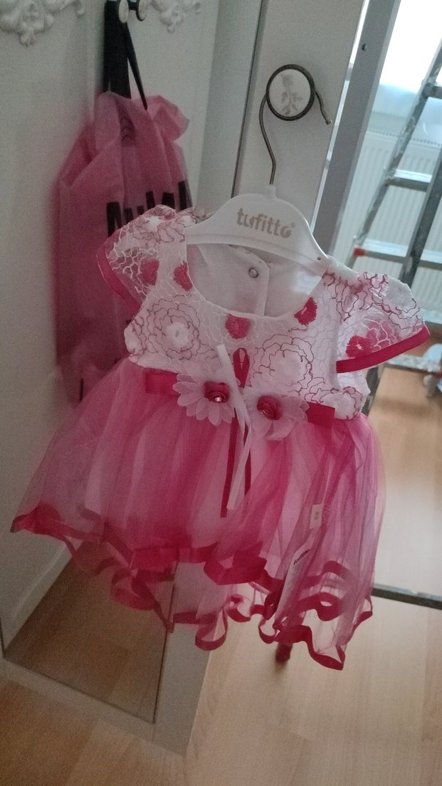 Kız Çocuk Pembe Nakışlı Dantel Elbise - Görsel 4