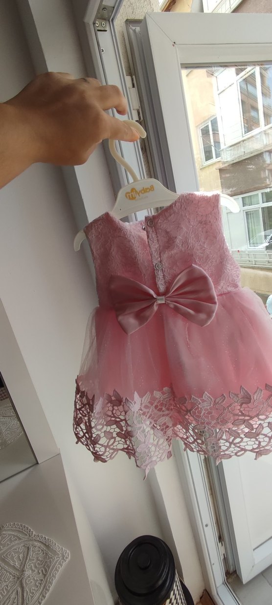Pembe Dantel Detaylı Kız Çocuk Elbise - Görsel 2