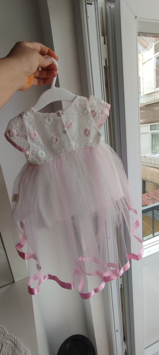 Pembe Nakışlı Kız Çocuk Elbise - Görsel 2