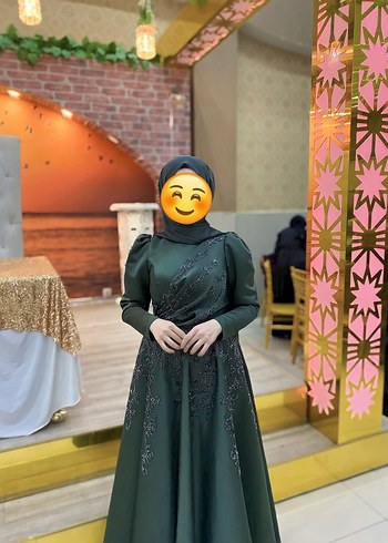 boncuk işlemeli Uzun Kollu, Haki tesettür Abiye, Elbise