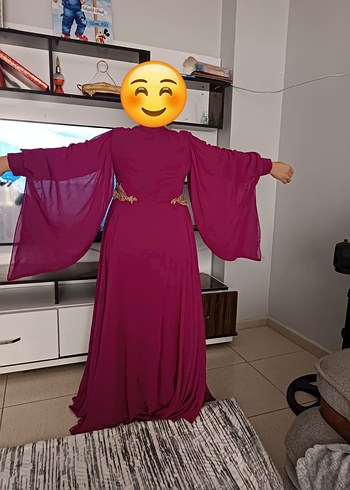 Abiye Uzun Kollu Mor Bohem Kadın tesettür Abiye ,Elbise