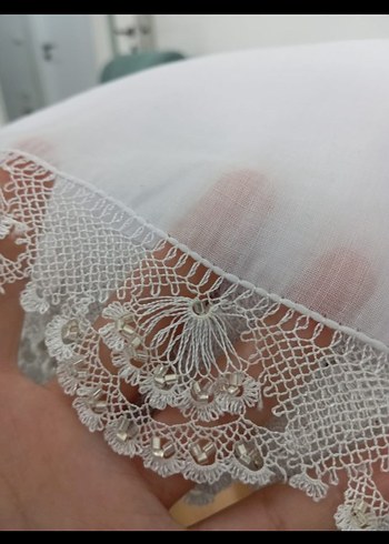 Beyaz iğne oyası tülbent - Görsel 2