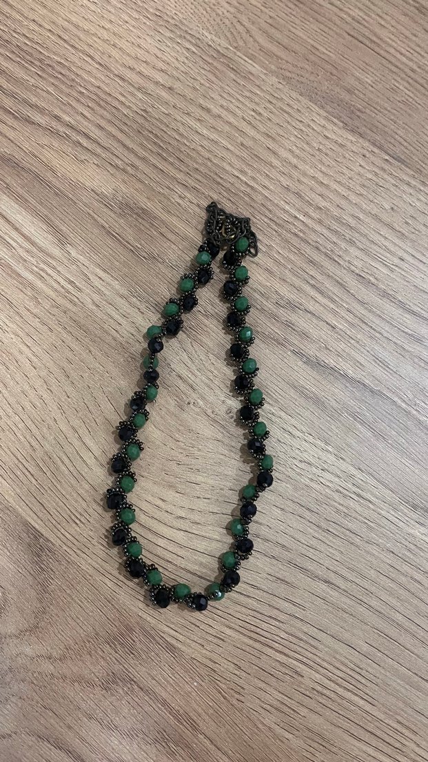 Yeşil siyah Boncuklu Bohem Uzun Kolye - Görsel 2