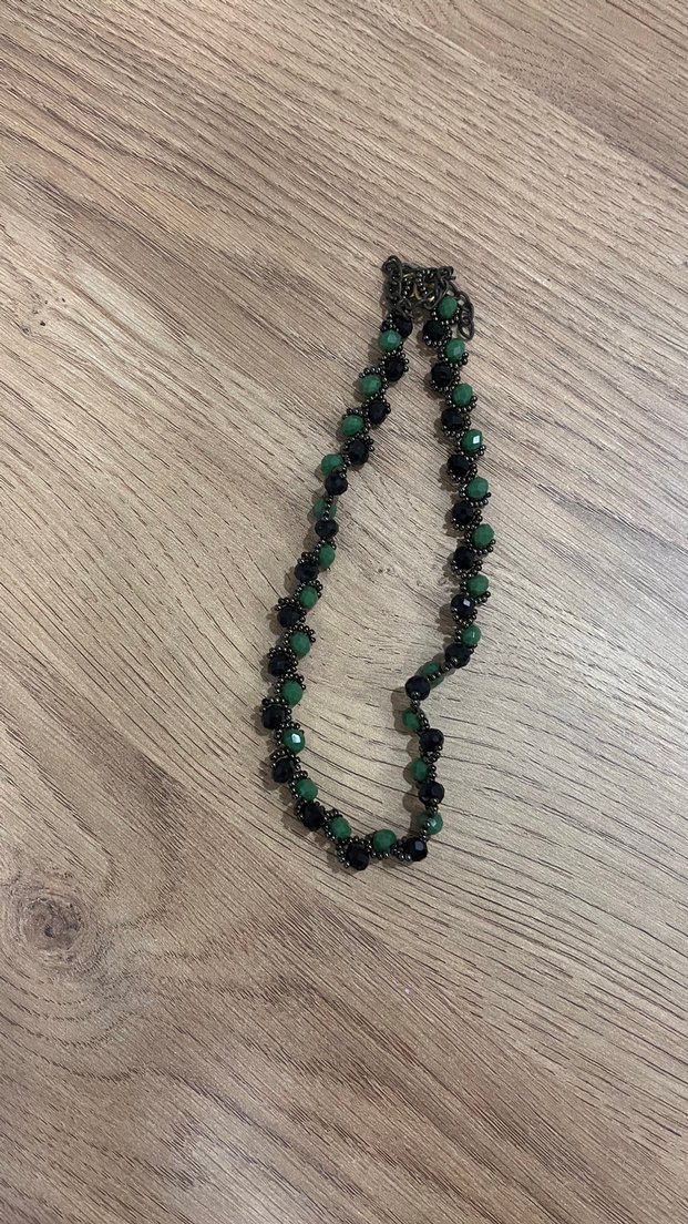 Yeşil siyah Boncuklu Bohem Uzun Kolye - Görsel 3