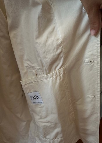 Zara Orjinal Düğmeli Beyaz Midi Keten Trençkot erkek - Görsel 4