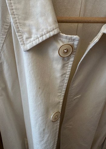 Zara Orjinal Düğmeli Beyaz Midi Keten Trençkot erkek - Görsel 7