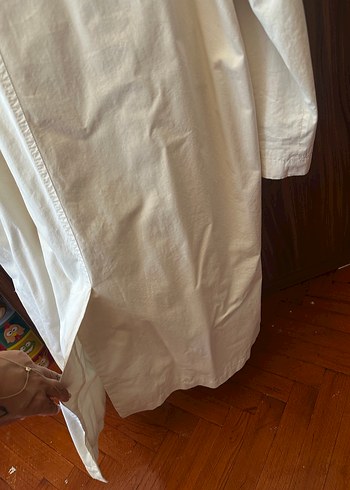 Zara Orjinal Düğmeli Beyaz Midi Keten Trençkot erkek - Görsel 9