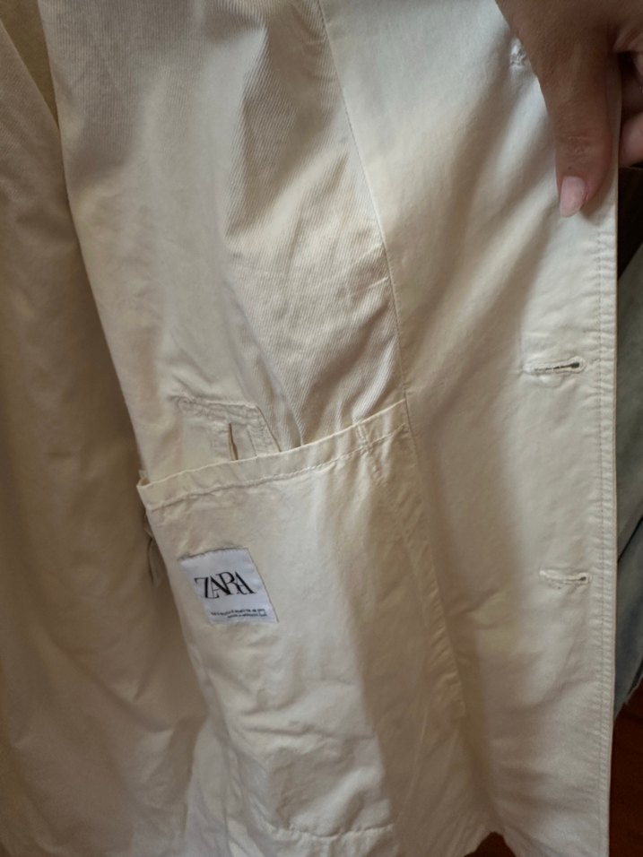 Zara Orjinal Düğmeli Beyaz Midi Keten Trençkot erkek - Görsel 4