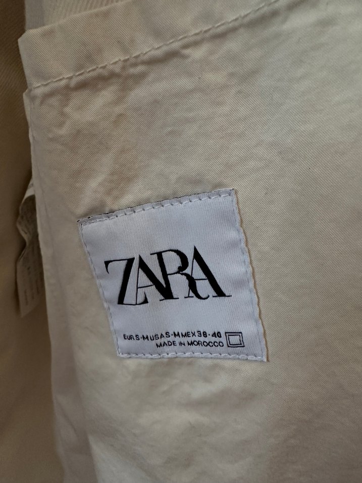 Zara Orjinal Düğmeli Beyaz Midi Keten Trençkot erkek - Görsel 3