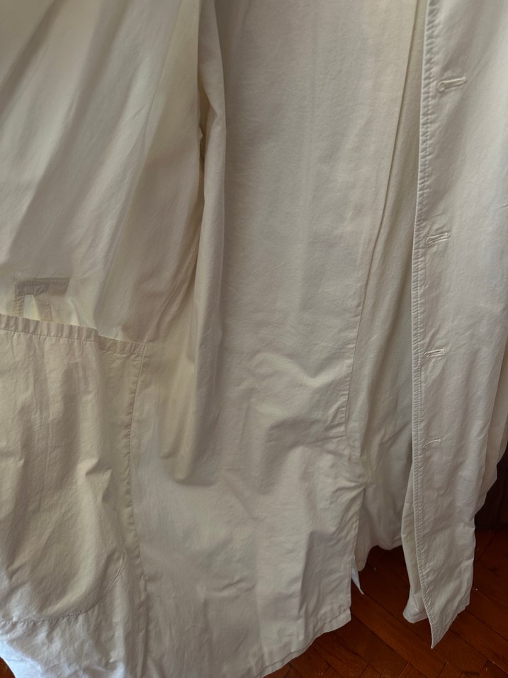 Zara Orjinal Düğmeli Beyaz Midi Keten Trençkot erkek - Görsel 5