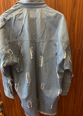 Zara Düğmeli Uzun Mavi Kadın Denim Ceket - Görsel 6