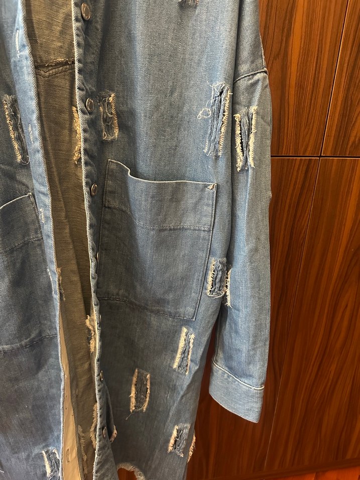 Zara Düğmeli Uzun Mavi Kadın Denim Ceket - Görsel 3