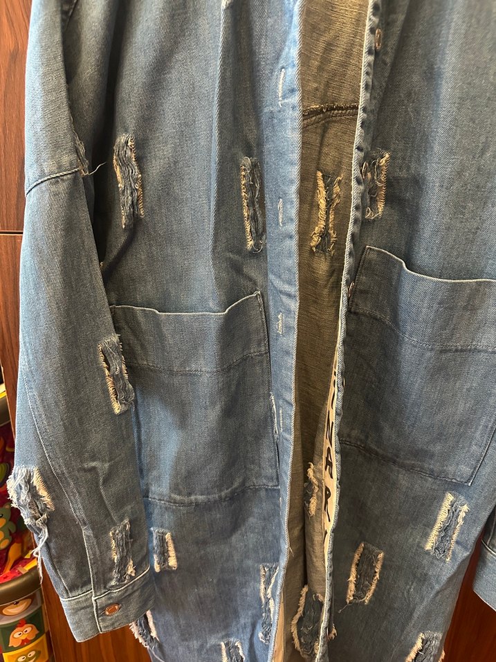 Zara Düğmeli Uzun Mavi Kadın Denim Ceket - Görsel 2