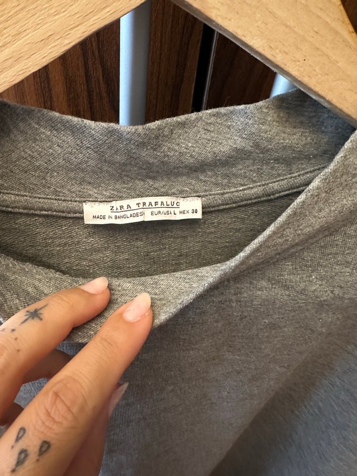 Zara Orjinal Gri Kısa Kollu  Tişört - Görsel 4