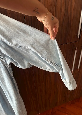 H&M Orjinal Gri Uzun Denim Kadın Ceket - Görsel 9