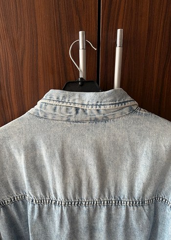 H&M Orjinal Gri Uzun Denim Kadın Ceket - Görsel 6