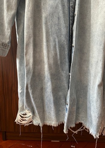 H&M Orjinal Gri Uzun Denim Kadın Ceket - Görsel 3