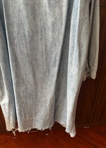 H&M Orjinal Gri Uzun Denim Kadın Ceket - Görsel 8