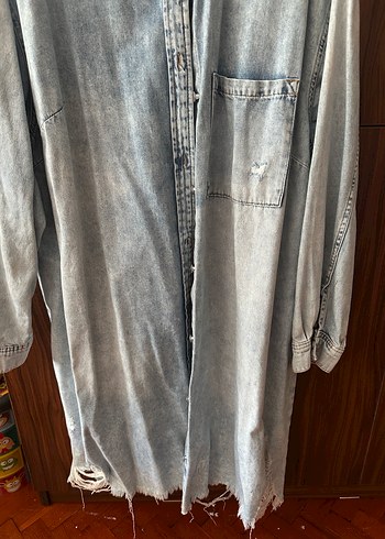 H&M Orjinal Gri Uzun Denim Kadın Ceket - Görsel 2