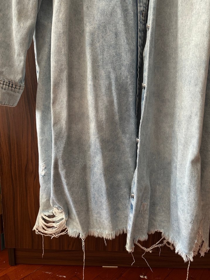 H&M Orjinal Gri Uzun Denim Kadın Ceket - Görsel 3