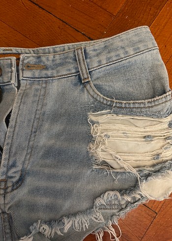 Düğmeli Bej Mini Kadın Jean Şort - Görsel 3