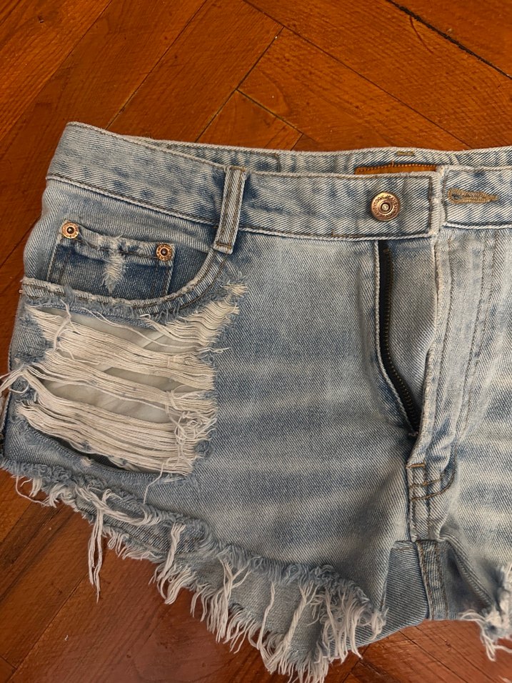 Düğmeli Bej Mini Kadın Jean Şort - Görsel 2